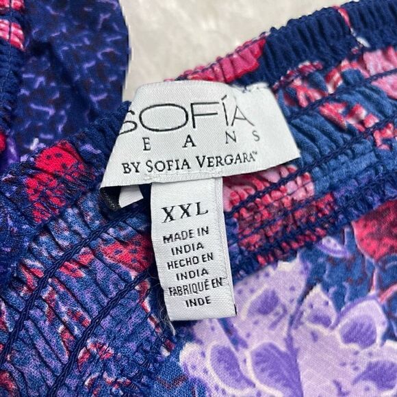 Sofia Vergara Top Womens XXL Blue Pink Floral Sleeveless Ruffle Blouse - Picture 6 of 12